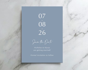 Tonal Dusky Blue Save the Date. Dusty Blue Save the Date. Grey Blue Save the Date. Powder Blue Save the Date