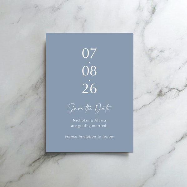 Tonal Dusky Blue Save the Date. Dusty Blue Save the Date. Grey Blue Save the Date. Powder Blue Save the Date