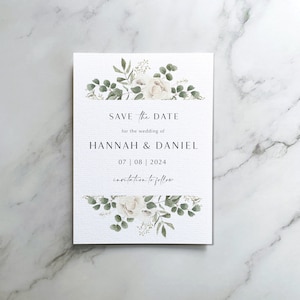 Wedding Invitation, Hannah wedding invites, White Floral Wedding Invites, greenery, Wedding invites, Save the Date, rustic twine, vellum image 2