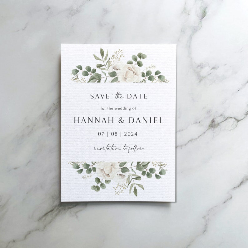 Wedding Invitation, Hannah wedding invites, White Floral Wedding Invites, greenery, Wedding invites, Save the Date, rustic twine, vellum image 2