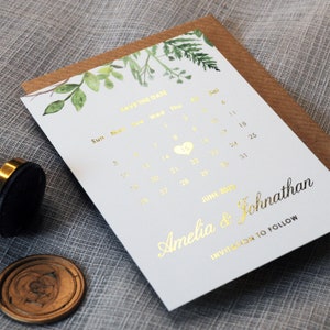 Foil Save the Date - Luxus Karte mit viel Grün. Silber, Gold oder Rosegold Folie, Luxus Save the Date Karten mit Foliendetail