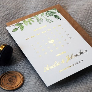 Foil Save the Date - Luxury card with greenery. Silver, Gold or Rose Gold foil, Luxury save the date cards with foil detail