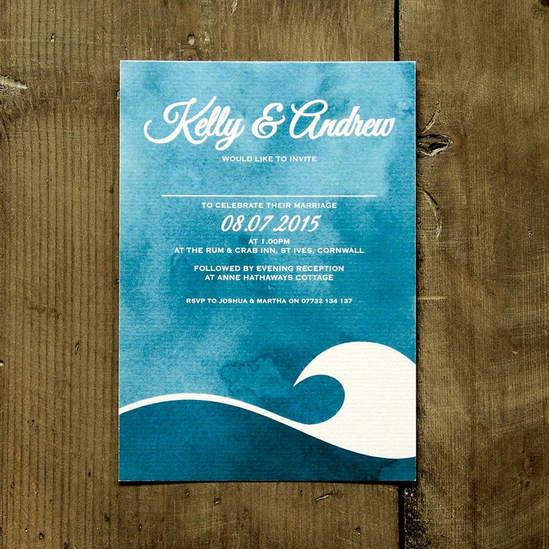 Ocean Wave Beach Wedding Invitation Set On Luxury Card Etsy