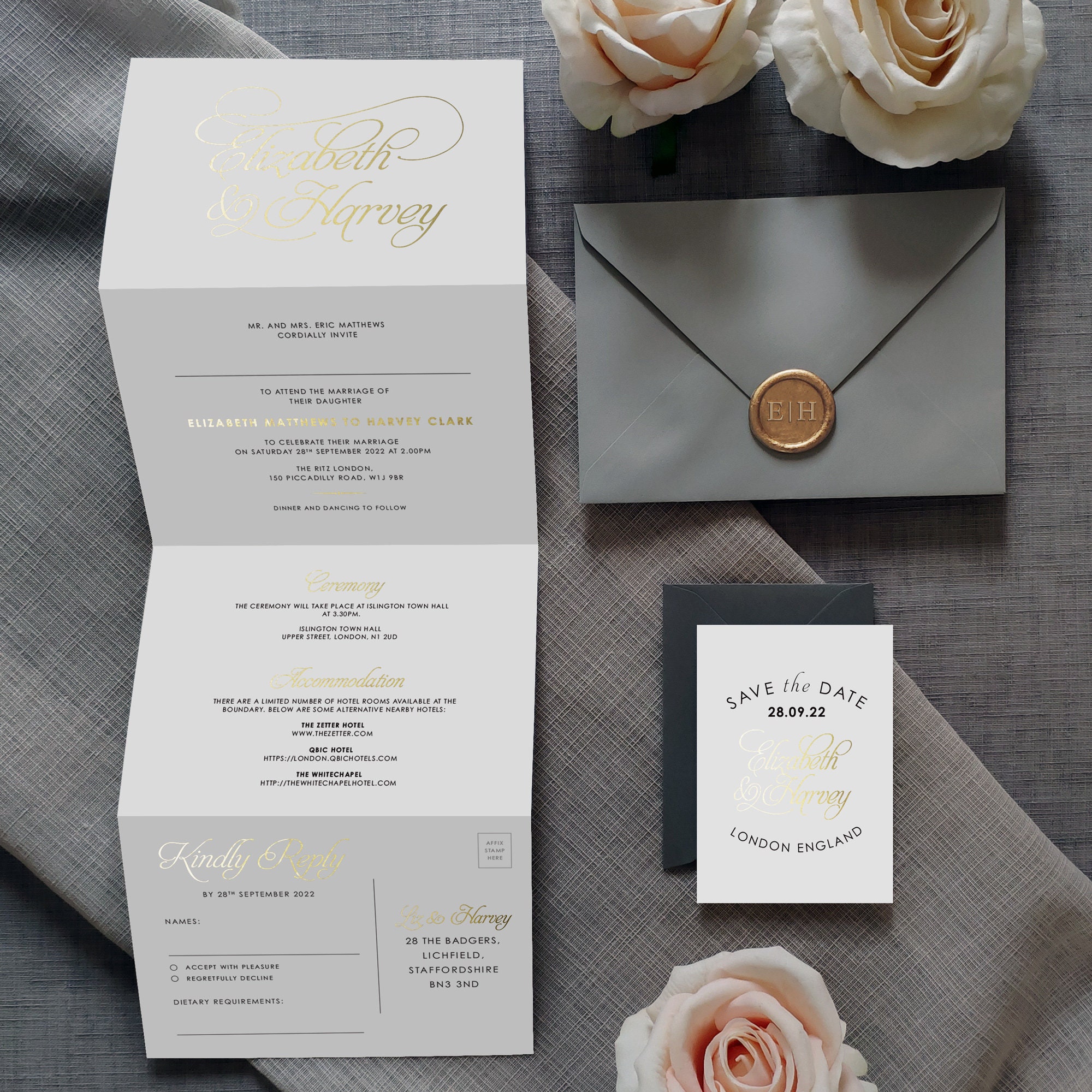 Baroque Concertina Luxury Gold Foil Wedding Invitation and Etsy UK