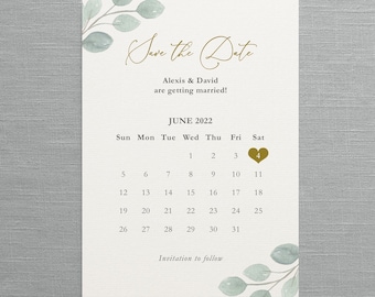 Eucalyptus Calendar Save the Date or Change the Date, card or magnet. Eucalyptus wedding, greenery wedding