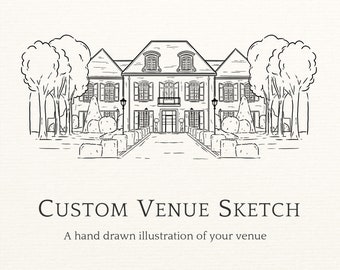 Custom Venue Sketch. Hand drawn venue illustration, ideal for weddings. Bespoke line drawing. Digital Download