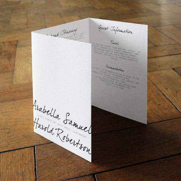 Contemporary Script. Modern Wedding Invitation Set on Luxury Card. Minimalist design, for a high-class occasion. Simple wedding invitation