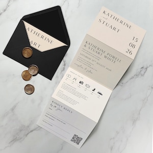 Moderne Concertina-Hochzeits-Einladung - Neutral-Trifold-Hochzeits-Einladung Concertina-Hochzeitseinladung