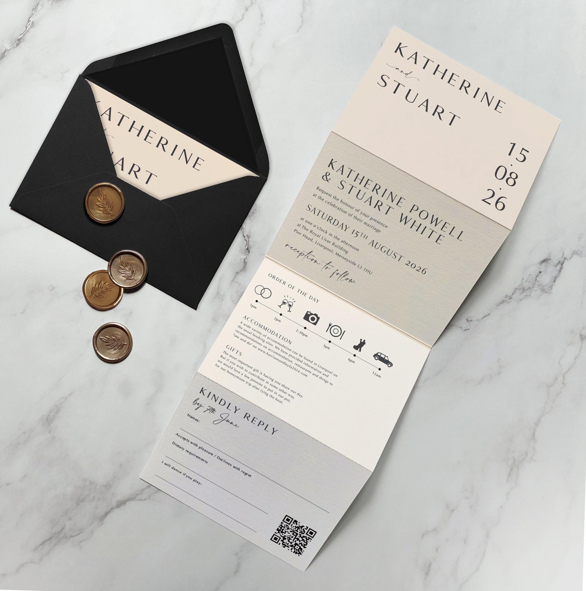 Moderne Concertina-Hochzeits-Einladung - Neutral-Trifold-Hochzeits-Einladung Concertina-Hochzeitseinladung