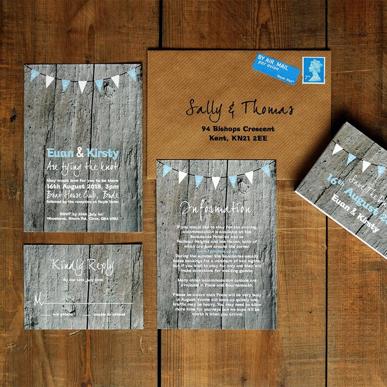 Driftwood Wedding Invitation Set On Luxury Card Beach Etsy