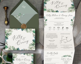Sicily Wedding Invitations & Save the Date or Change the date. Eucalyptus greenery wreath/hoop greenery wedding invites