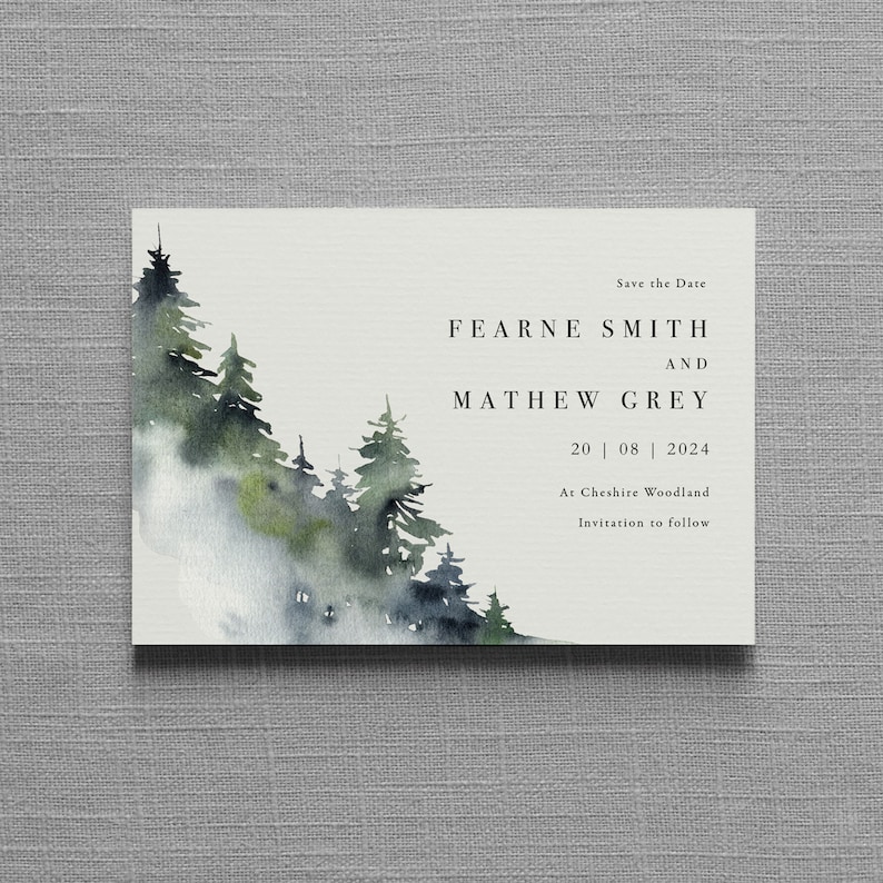 Forest Mountain Wedding invitation. Luxury Concertina Wedding Invitation. Misty Forest. Rustic twine. Outdoor wedding. Country wedding image 2