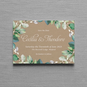 Greenery Wreath Kraft Effect Wedding Invitation & Save the Date or change the date, greenery wedding invites, concertina wedding invitation image 3