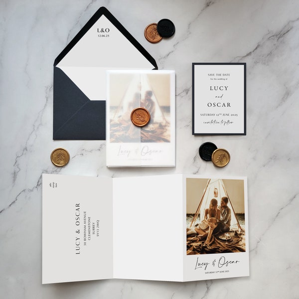 Photo Wedding Invitations. Photo Wedding Invites. Engagement photo invitations. Classic simple minimalist wedding invites.