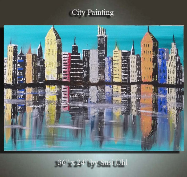 City Painting Original Abstract Modern Art Large Textured Decorative 36