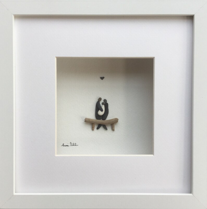 Pebble Art 9 X 9 Shadow Box Frame Couple With Baby Etsy