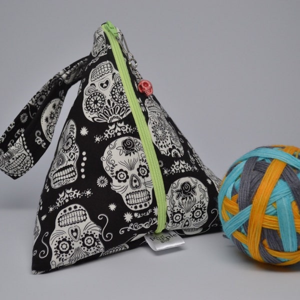 Glow in the Dark Dia de los Muertos Triangle Bag- fuschia interior