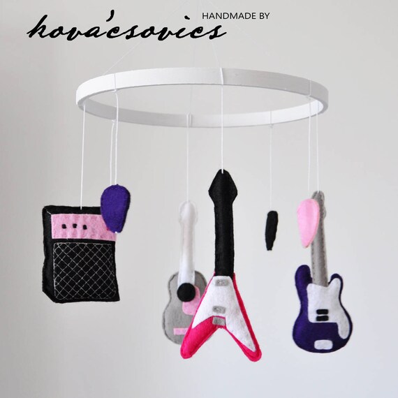Crib Mobile Baby Mobile Pink Guitars Electric And Acoustic Etsy