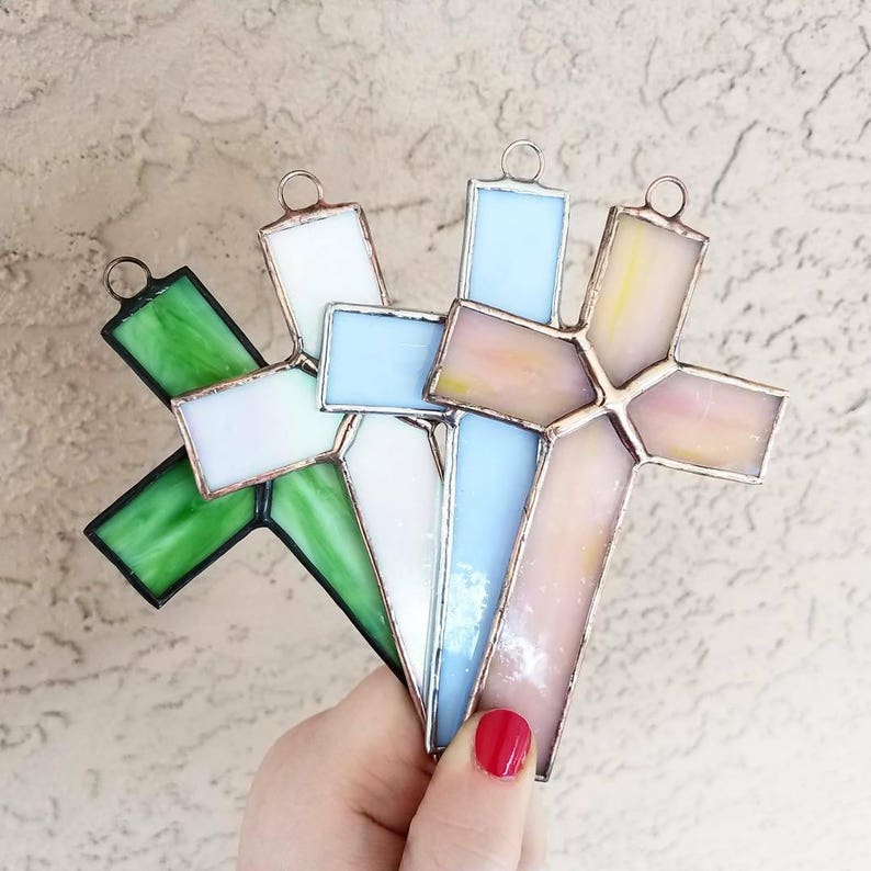 and Light Green FREE U.S Stained Glass Crosses in Pink Iridescent White Light Blue SHIPPING