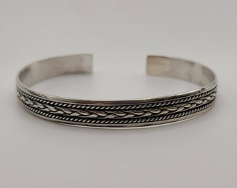 新品登場 Vintage 925 Bracelet Cuff Patterned Rope Silver Sterling アクセサリー