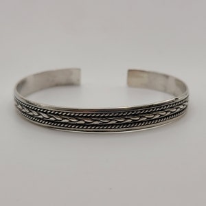 Vintage 925 Sterling Silver Rope Patterned Cuff Bracelet, Estate Jewelry, w#1355