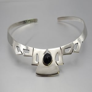 Black Onyx Neck Collar Necklace 925 Sterling Silver, Vintage Estate Jewelry, W#2931