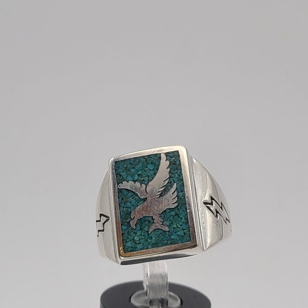 Turquoise Eagle Ring, 925 Silver, Turquoise Ring, Southwestern Ring, Designer Carolyn Pollack Jewelry, Size 10, Item w#3448