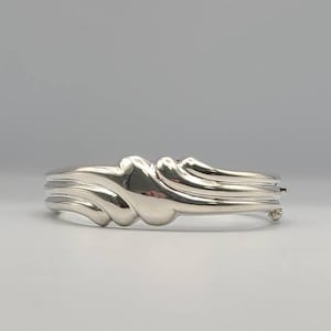 Sculpted Wave Cuff Bracelet in 925 Silver, Vintage Estate Jewelry w#2093