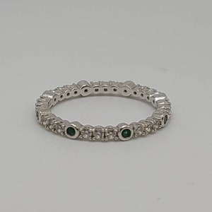 Vintage 925 Silver Cubic Zirconia and Emerald Stack Ring, Estate Jewelry, Size 9.25, w#1839