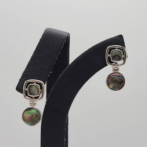 Abalone Shell Earrings, 925 Silver Abalone Drop Earrings, Vintage Abalone Earrings Item w#1981