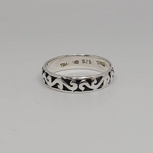 Vintage Ornate Silver Band 925 Sterling Silver Stackable Ring, Estate Jewelry, Size 8, w#1161