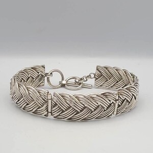 Vintage 925 Silver Wide Braided Panel Bracelet, Estate Jewelry, w#1089