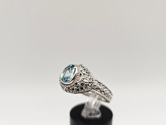 Blue Zircon and Green Diamond Ring, 925 Silver, .… - image 5