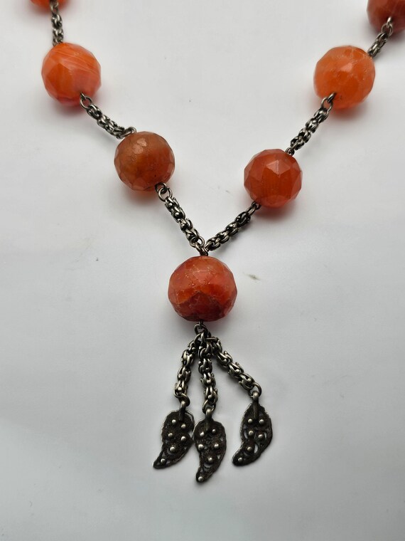 Agate Tassel Necklace, .875 Silver, Agate Beaded … - image 5