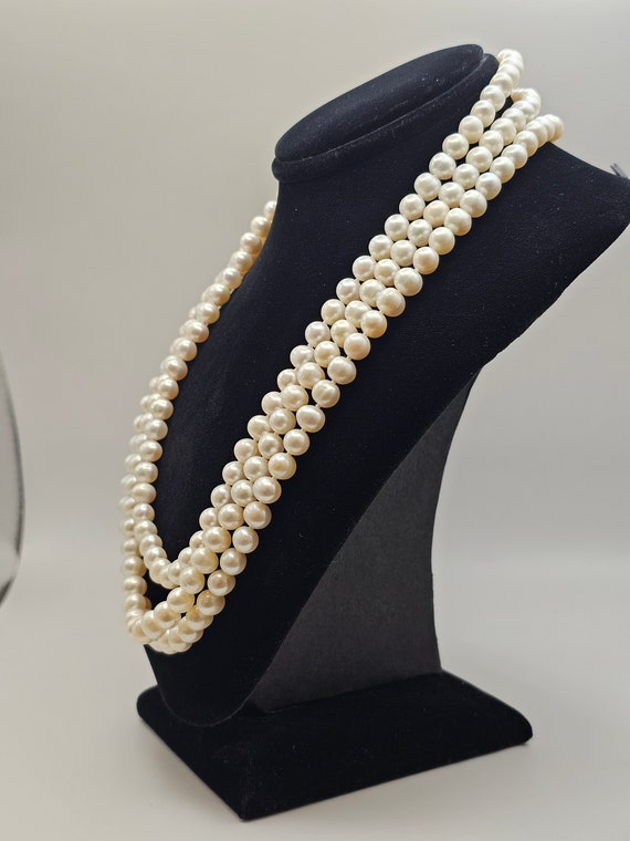 Multi-Strand Pearl Necklace, 925 Silver, Triple S… - image 3