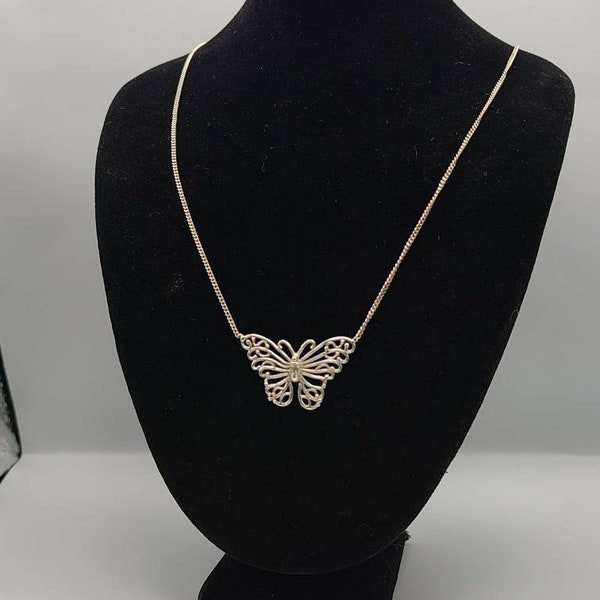 Openwork Butterfly Necklace, 925 Silver Butterfly Necklace, Vintage Butterfly Pendant Necklace Item w#1882