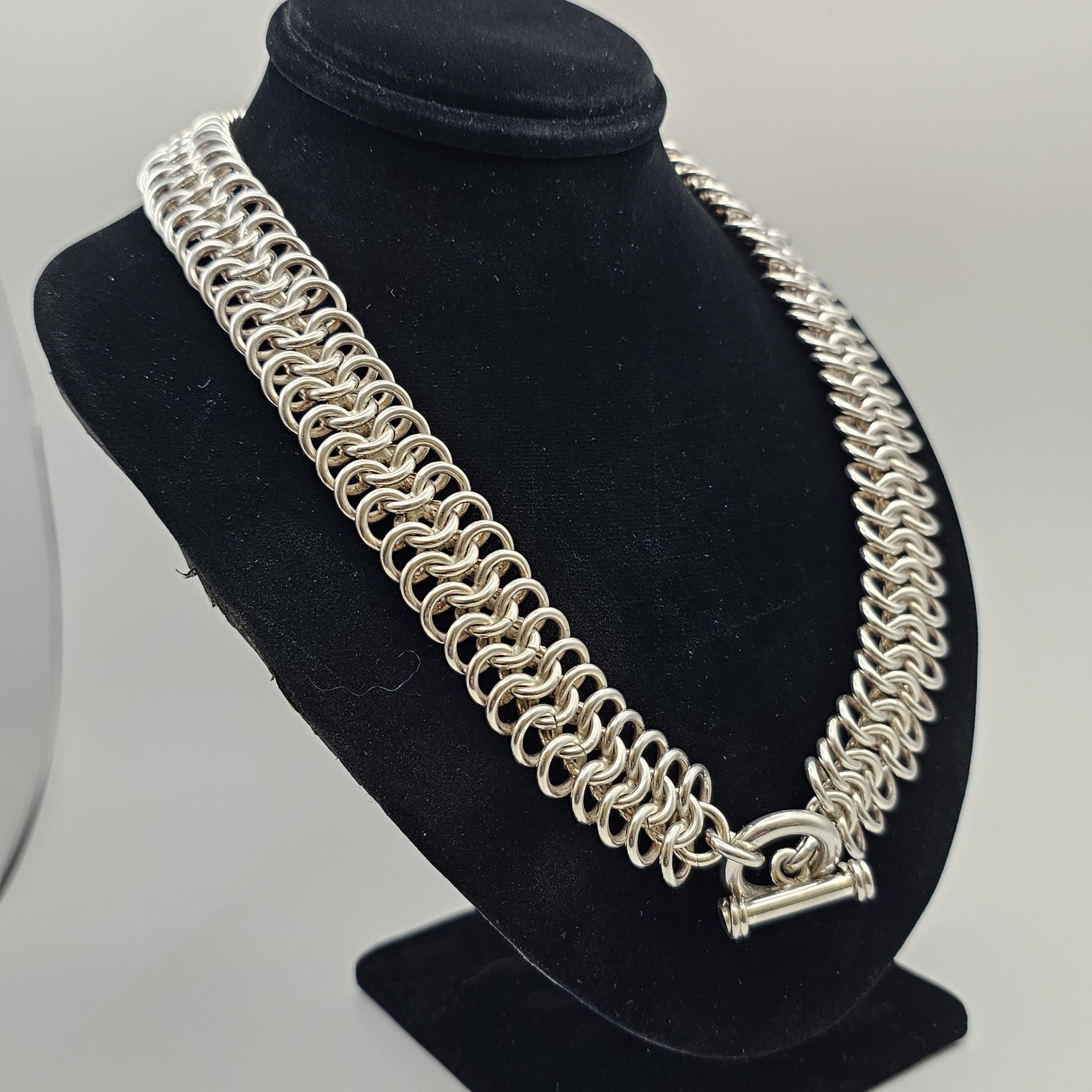 Vintage Sterling Silver Interlocking Link Collar Necklace - Estate ...