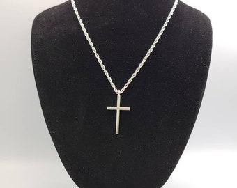 Silver Cross Necklace, Sterling Silver Plain Cross Pendant Necklace, Vintage Cross Necklace, Item w#1667