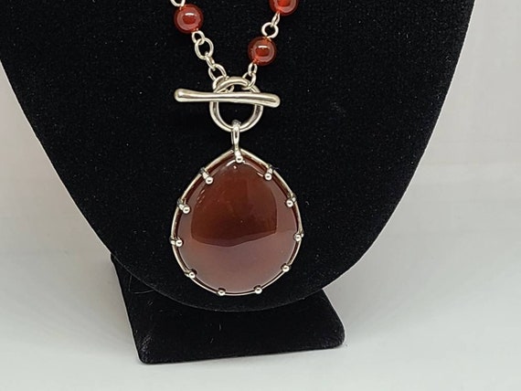 Carnelian Teardrop Necklace, Beaded Carnelian Nec… - image 2