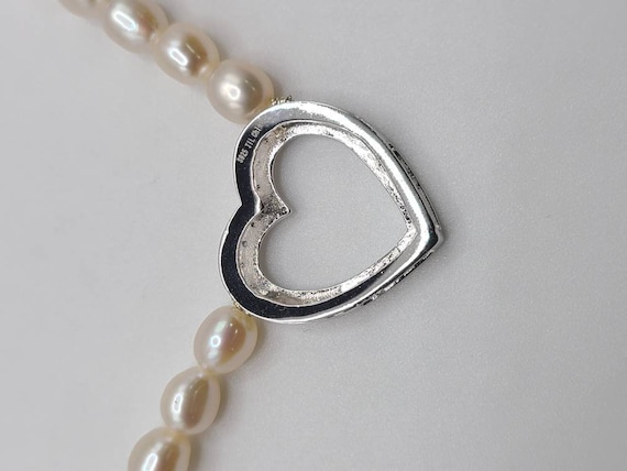 Freshwater Pearl Necklace, 925 Silver Heart Neckl… - image 2