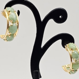 Jade Hoop Earrings 14k Yellow Gold, Vintage Estate Jewelry, w#718