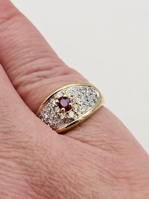 Ruby and Cubic Zirconia Ring in 14kt Gold, .15ct.… - image 2