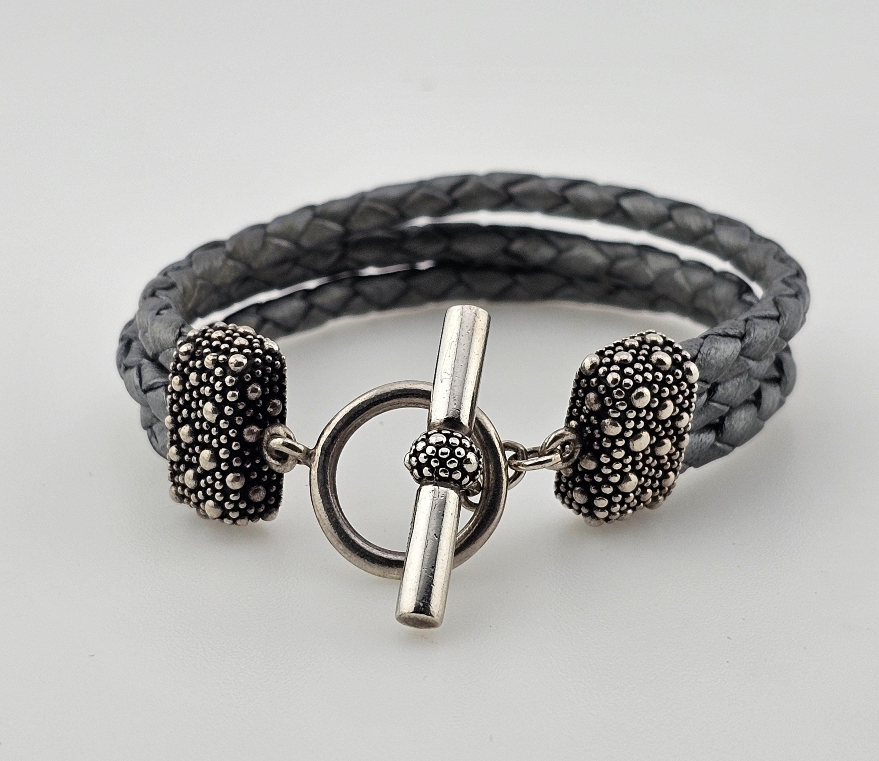 Vintage Michael Dawkins Leather Bracelet - 925 Sterling Silver