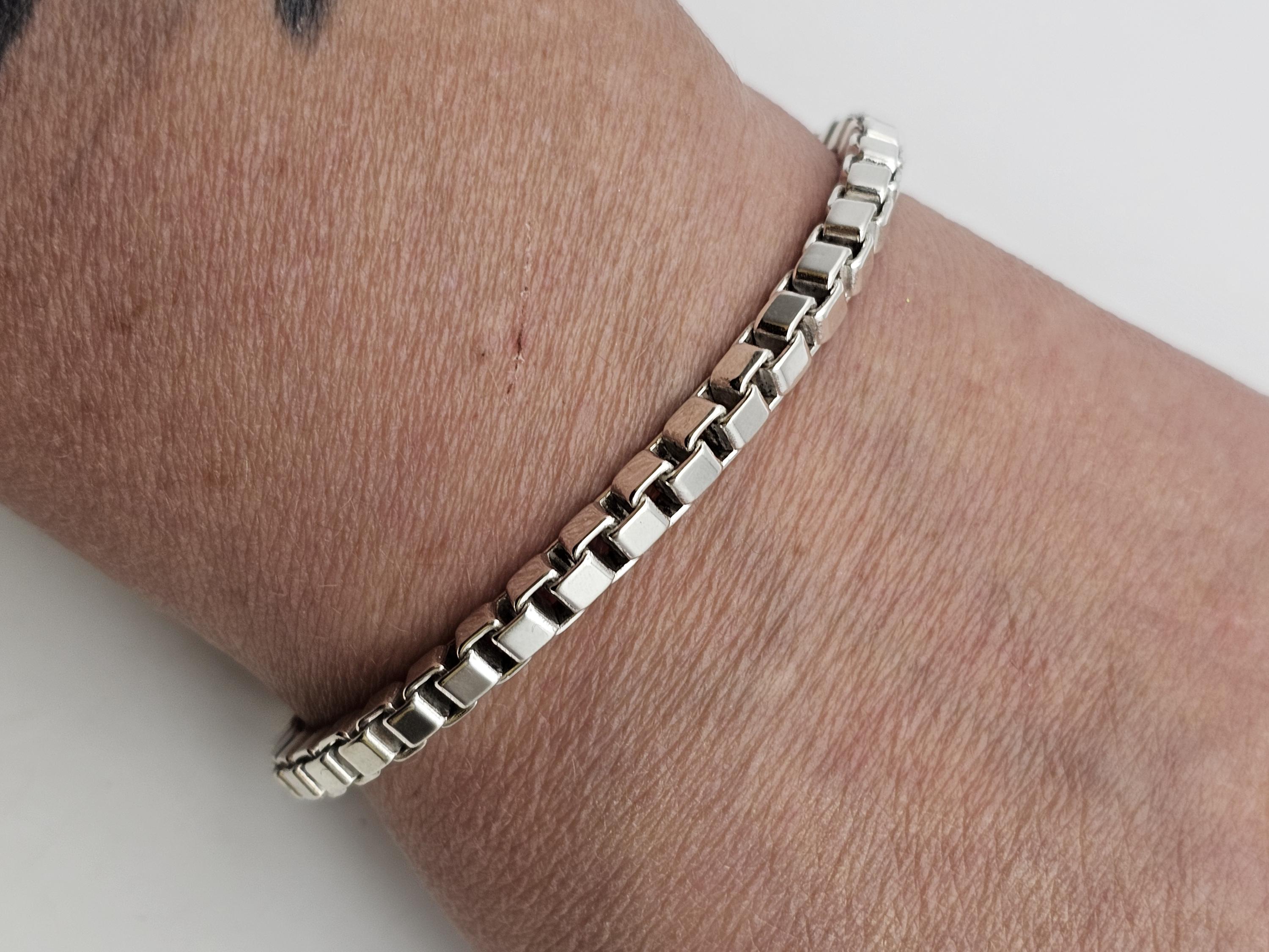 ヴィンテージ　シルバー　ブレスレット　ボックス　お洒落 Vintage 925 Sterling Silver Box Link Bracelet, 4.6mm, Estate