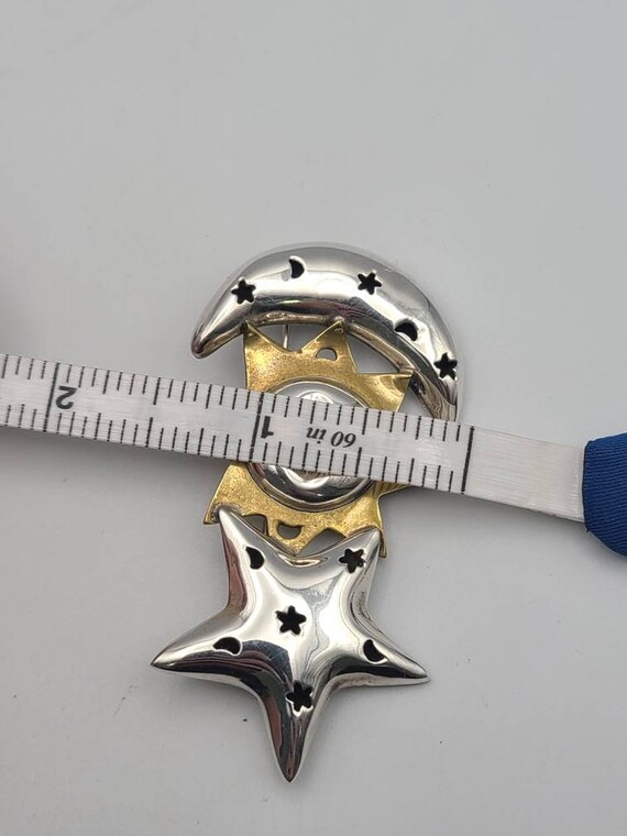 Vintage Sun Moon and Star Brooch: 925 Sterling Si… - image 2