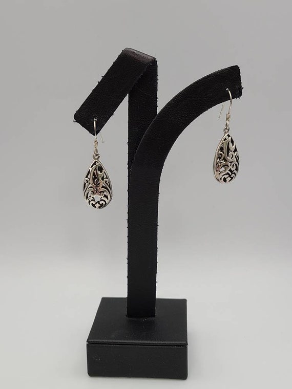 Vintage Openwork Teardrop Earrings: 925 Silver - … - image 4