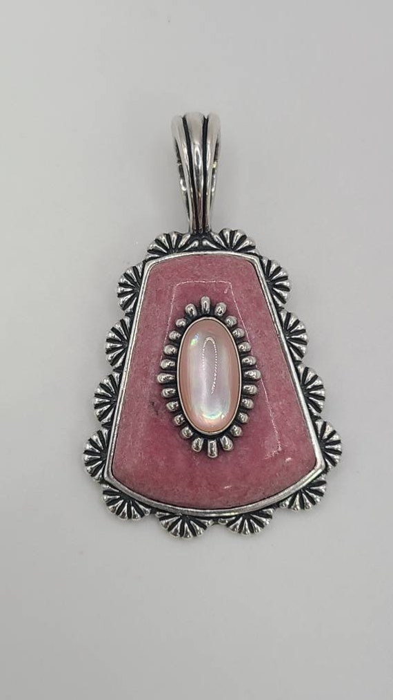Rhodonite and Mother of Pearl Pendant Enhancer 925 Silver