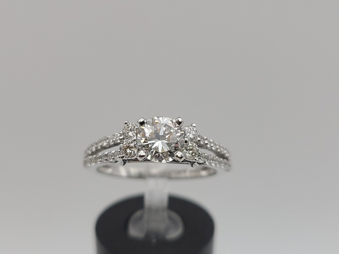 Diamond Engagement Ring, 14k White Gold, Split Shank, 1.37ct. T.w ...