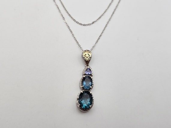 Iolite and Topaz Necklace, 925 Silver, .14ct. Iol… - image 1