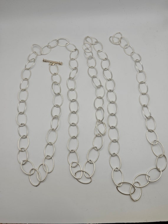 Textured Oval Link Necklace, 925 Silver, Designer… - image 5